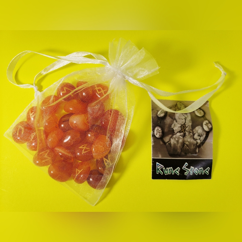 Rune Carnelian Stone Set in Sheer White Bag - Small Information Booklet